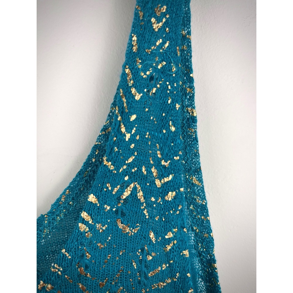 Y2K McBling Turquoise Gold Metallic Crochet Tank Top Boho Festival Beach - Picture 4 of 8